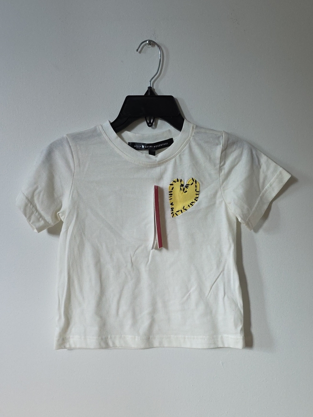 NWT AQUA Girls' White Heart Patch Tee, 9/10 (M)